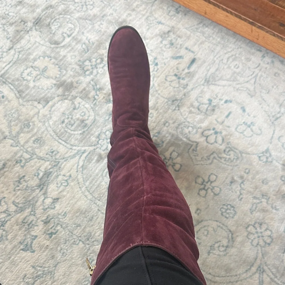 Marc Fisher Burgundy Knee-High Boots Suede Leather Upper Size 8.5